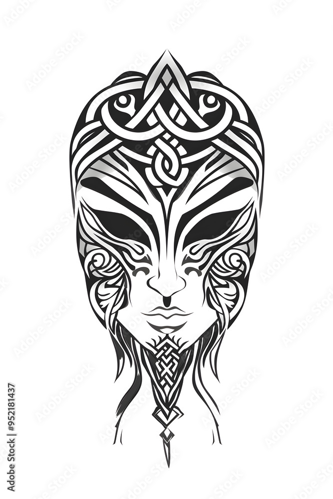 Fototapeta premium Hanya Half Mask very simple traditional tattoo flash styles illustration