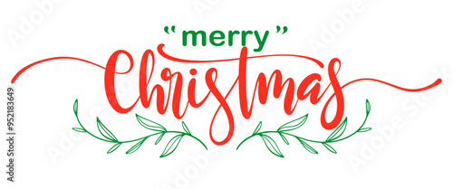 Merry christmas hand lettering calligraphy isolated on white background. Vector holiday illustration element. Merry Christmas script calligraphy