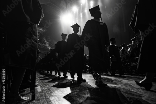 Timeless Black and White Graduation Procession Capturing Academic Honor and Tradition