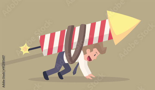 Businessman to win competition,innovation concept, businessman prepare to start running with ignite firework.illustration.vector