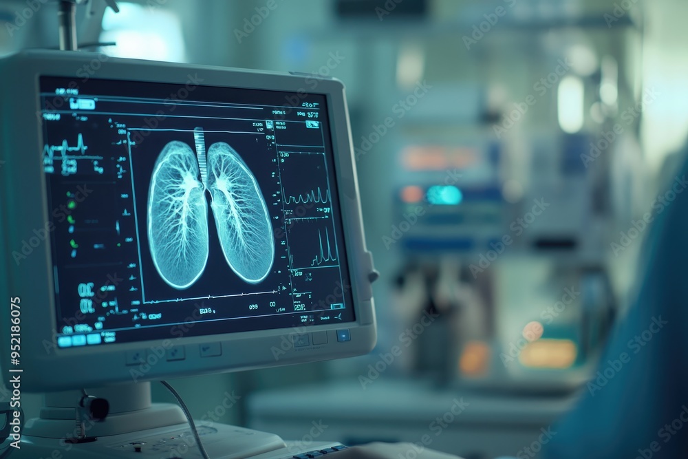 a doctor using a sonar X-ray to monitor lungs health on screen a doctor using a sonar X-ray to monitor lungs health on screen