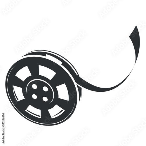 Classic film reel unrolling icon isolated on white background