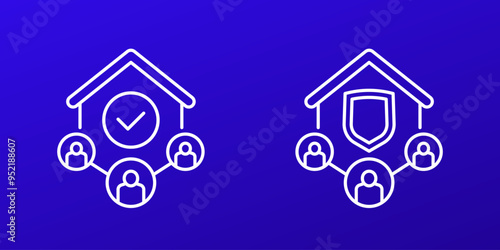 tenants icon with a house, renters insurance line vector