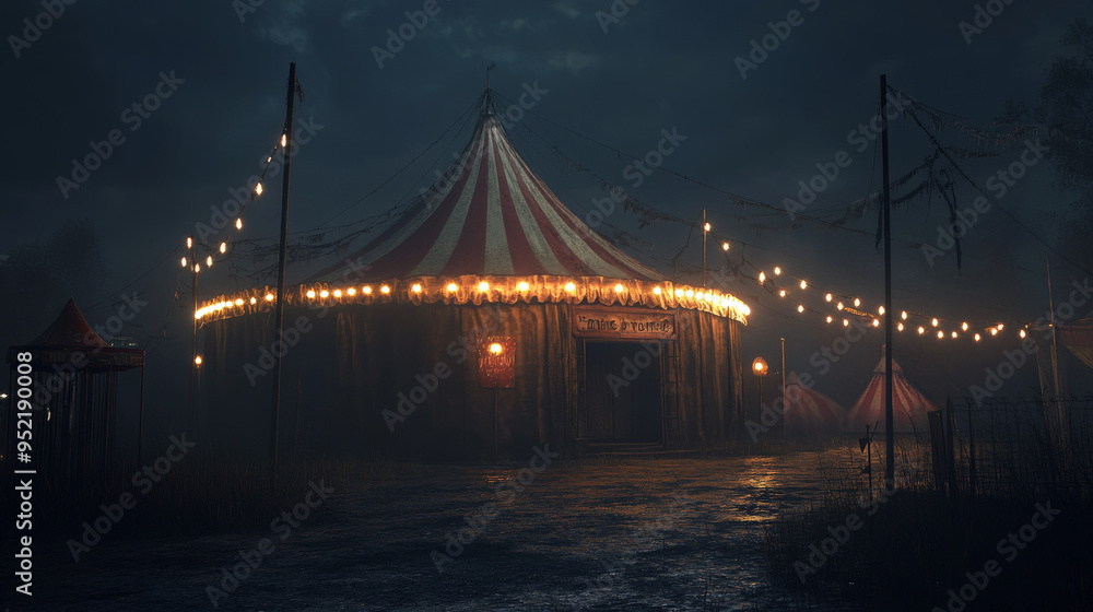 Fototapeta premium Eerie Haunted Circus at Night, Dark Halloween Atmosphere 