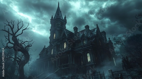 Majestic Haunted Castle Amid Ominous Stormy Night Scenery