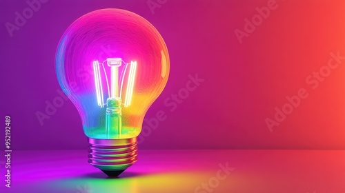 a colorful glowing idea bulb lamp, visualization of brainstorming and creative thinking 