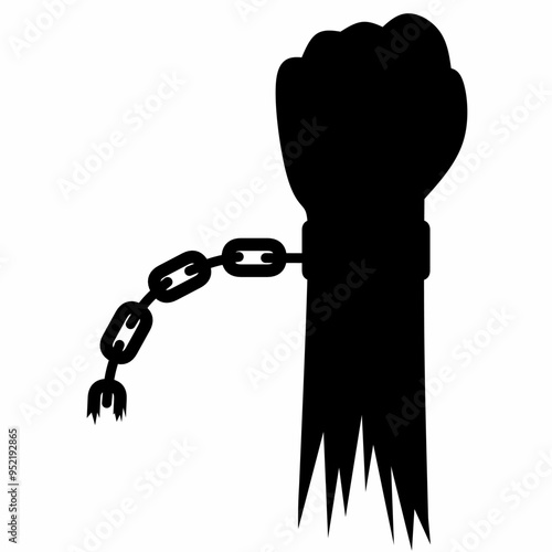 A hand with a chain around it. Concept of oppression and captivity. Suitable For Social Justice Symbol, Activism Icon, Expression of Equality, Symbol of Freedom