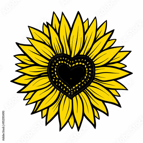 Heart shaped sunflower vector on a isolated white background (21)