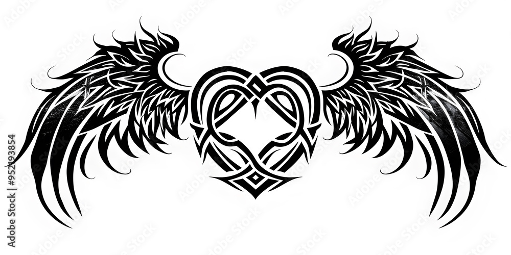 Obraz premium Heart Winged very simple traditional tattoo flash styles illustration