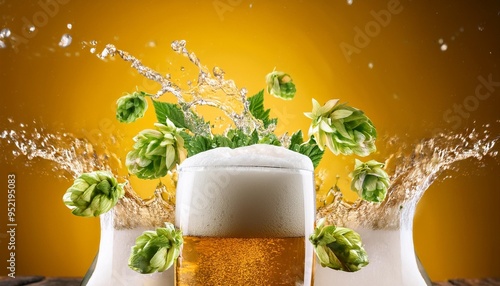 vibrant beer explosion frothy bubbles hoppy flavor captured dynamic scene liquid foam hops refreshing beverage alcohol drink refreshment photo