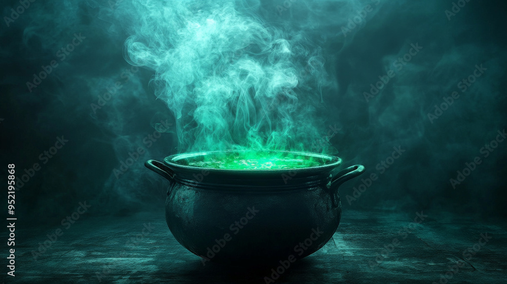 Halloween Witch Cauldron Bubbling with Green Smoke, Mysterious Scene
Halloween Witch Cauldron Bubbling with Green Smoke, Mysterious Scene