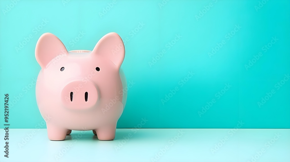 A charming pink piggy bank stands against a vibrant turquoise background, symbolizing savings and financial planning. A charming pink piggy bank stands against a vibrant turquoise background, symbolizing savings and financial planning.