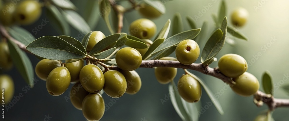 Close-up shot of green olives on the branch. Close-up shot of green olives on the branch.