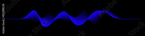 Abstract sound rhythm wave vector illustration. Blue flowing waveform isolated on black background creating vibrant and dynamic visual effect. Modern digital design element.