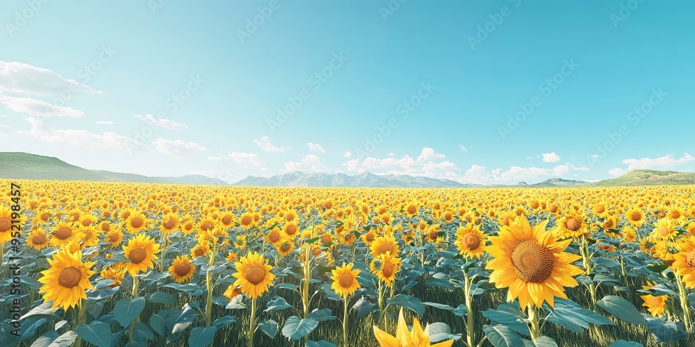 Fototapeta premium sunflower field with a clear blue sky 