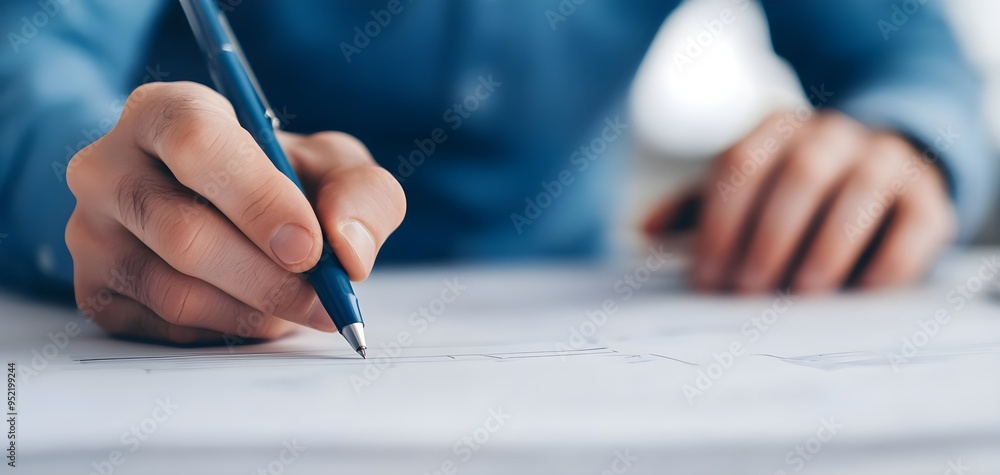 A close-up of a person writing with a pen on a white sheet, showcasing creativity and productivity in a modern workspace. A close-up of a person writing with a pen on a white sheet, showcasing creativity and productivity in a modern workspace.