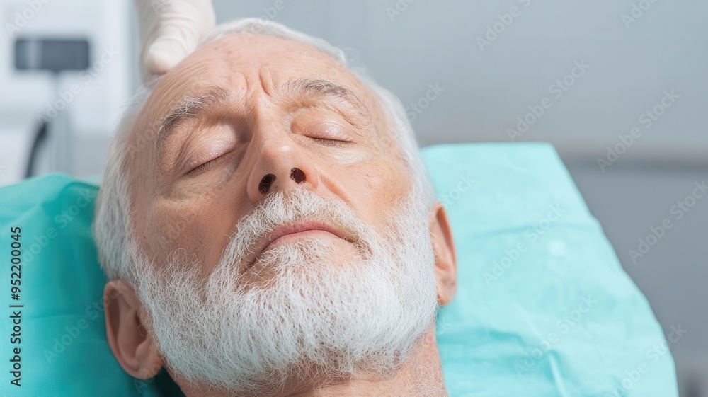 Obraz premium Elderly patient receiving shock wave therapy for chronic pain, focus on patient comfort and therapeutic setting, shock wave therapy, chronic pain management
