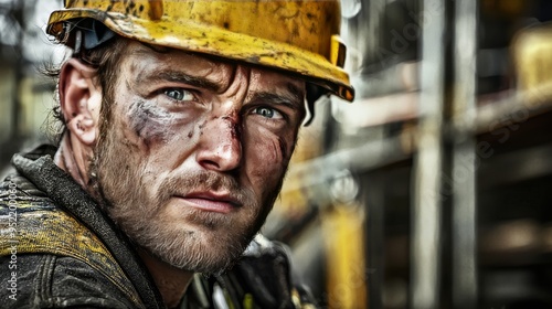 Construction Worker Portrait Hard Hat Safety Gear Construction Site