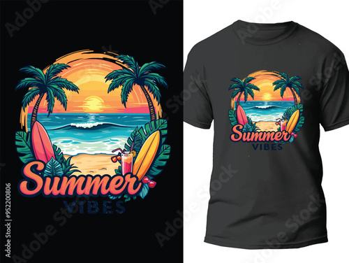 Summer t shirt design vector. Summer vibes colorful illustration vector for t shirt.