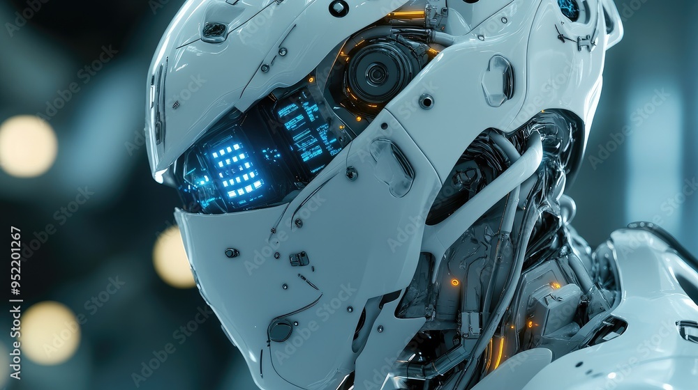 Fototapeta premium A close-up of a robot's visual cortex, with focus on the data processing units and neural connections.