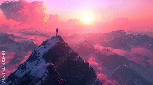 Beautiful image of reaching the mountain summit, generative ai