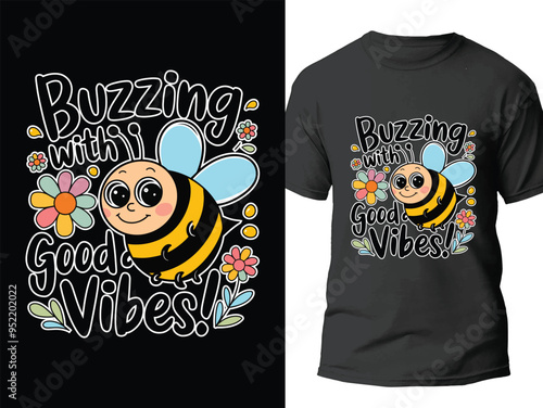 Canvastavla Bee T shirt design Vector. Buzzing With Good Vibes Bee Shirt.