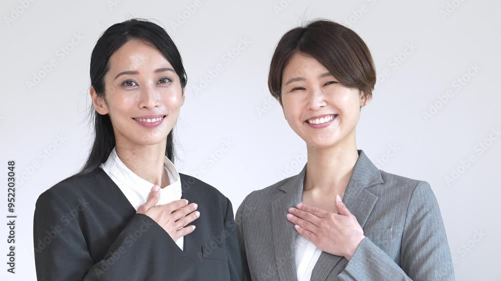 胸に手を当てる女性二人 胸に手を当てる女性二人