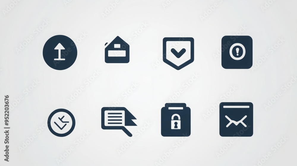 A set of 8 simple icons, such as upload, download, lock, and check marks. A set of 8 simple icons, such as upload, download, lock, and check marks.