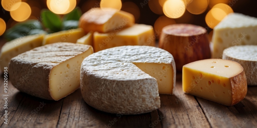 Variety of cheese on rustic wooden table. Variety of cheese on rustic wooden table.