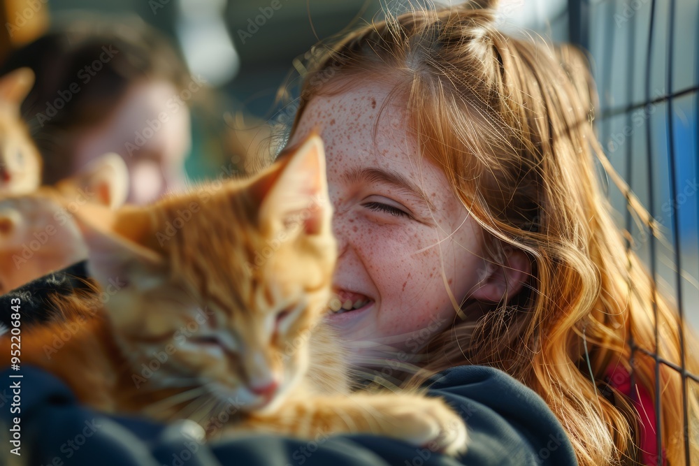 Heartwarming Moment of a Child Volunteering with a Cat at an Animal Shelter - Joy of Giving Back Heartwarming Moment of a Child Volunteering with a Cat at an Animal Shelter - Joy of Giving Back