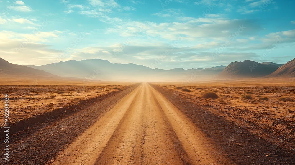Fototapeta premium Safari Empty road through in the desert background : Generative AI