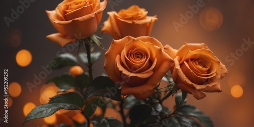 Fototapeta Naklejka Na Ścianę i Meble -  orange roses with black smoke on orange background for Halloween.