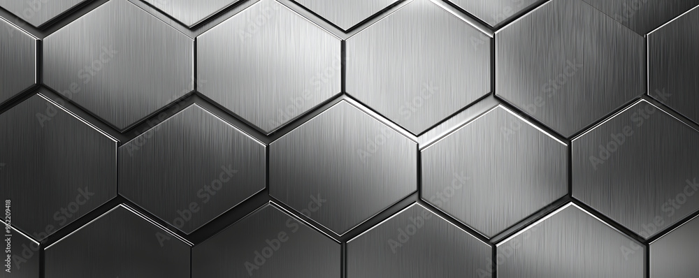 Geometric Hexagonal  grey Aluminum Background with  Copy Space .