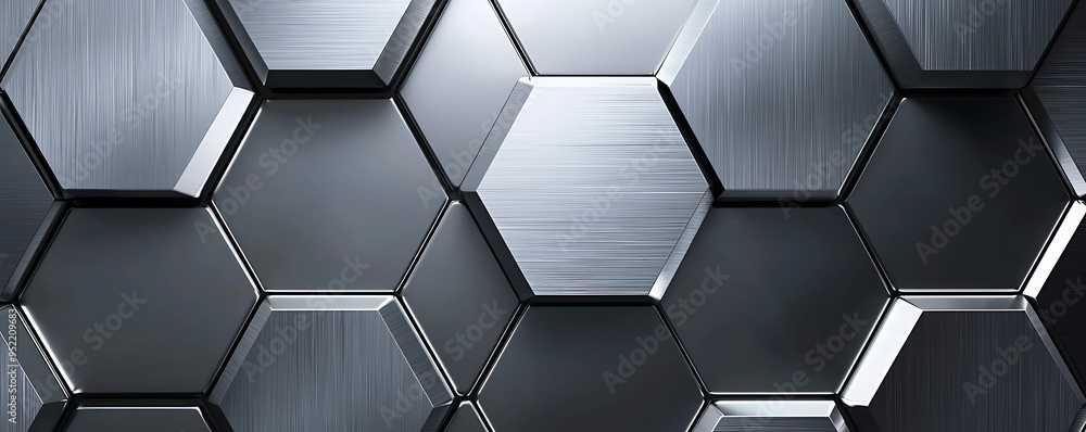 Geometric Hexagonal grey Aluminum Background with Copy Space . Geometric Hexagonal grey Aluminum Background with Copy Space .