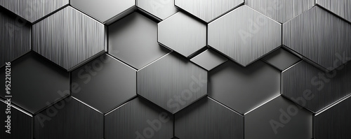 Geometric Hexagonal grey Aluminum Background with Copy Space .