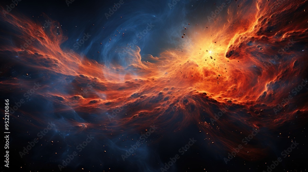 of a colorful nebula on a solar system background. Generative AI of a colorful nebula on a solar system background. Generative AI