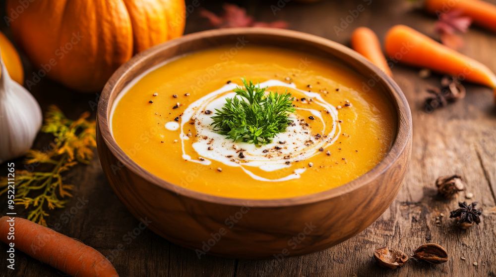 Rustic Halloween Table with Pumpkin and Carrot Cream Soup
Rustic Halloween Table with Pumpkin and Carrot Cream Soup