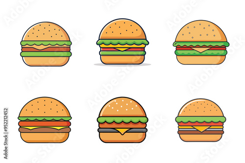 Vector illustration of a minimalist burger icon with clean lines, ideal for app interfaces and branding.