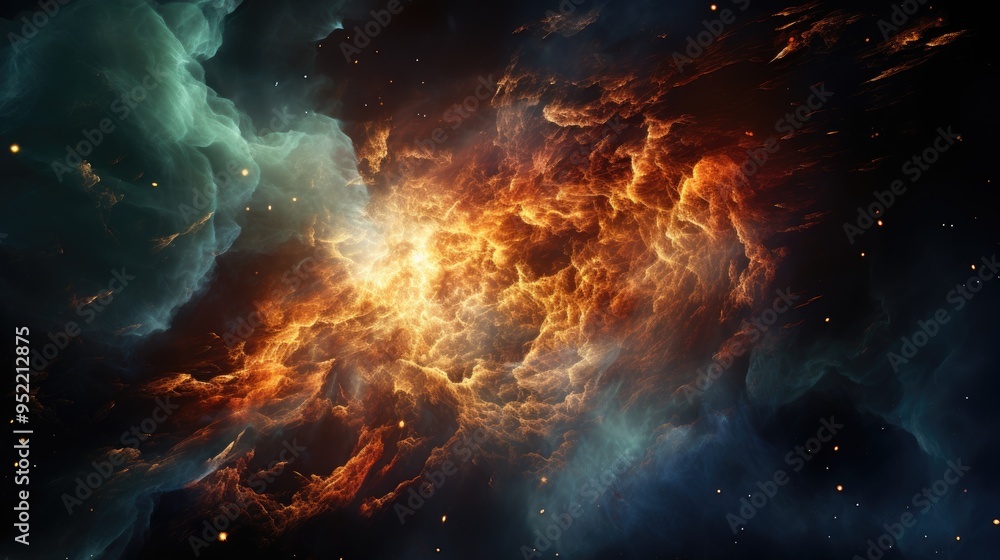 of a colorful nebula on a solar system background. Generative AI of a colorful nebula on a solar system background. Generative AI