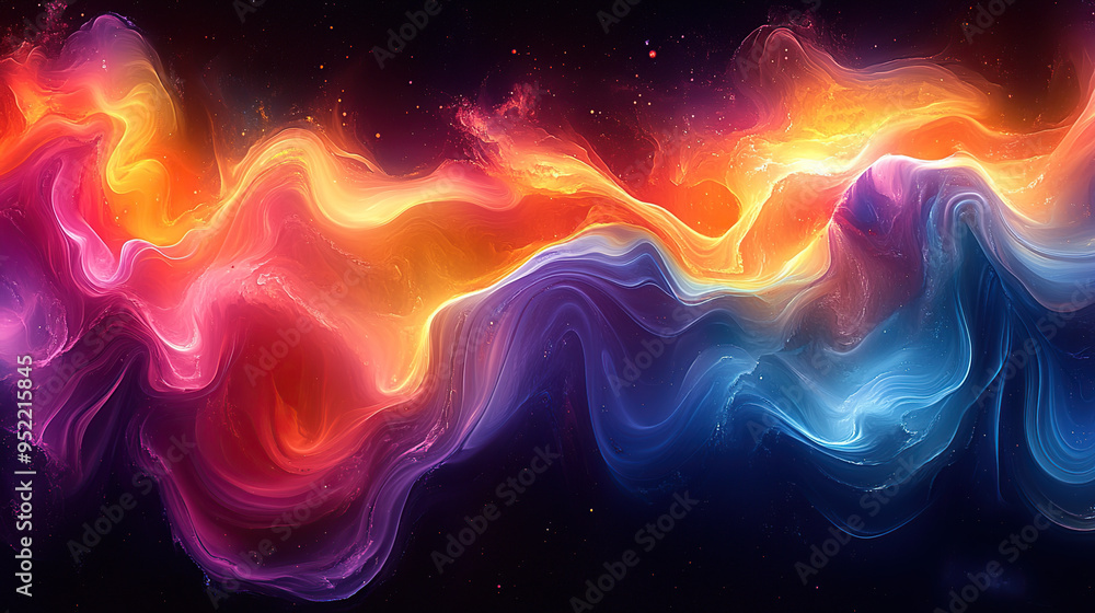 Obraz premium Abstract colorful waves with a starry backdrop.
