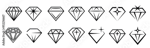 Jewelry set. Stylized diamonds collection recent vector black symbols. Diamond stylized, jewelry luxury, jewel collection illustration