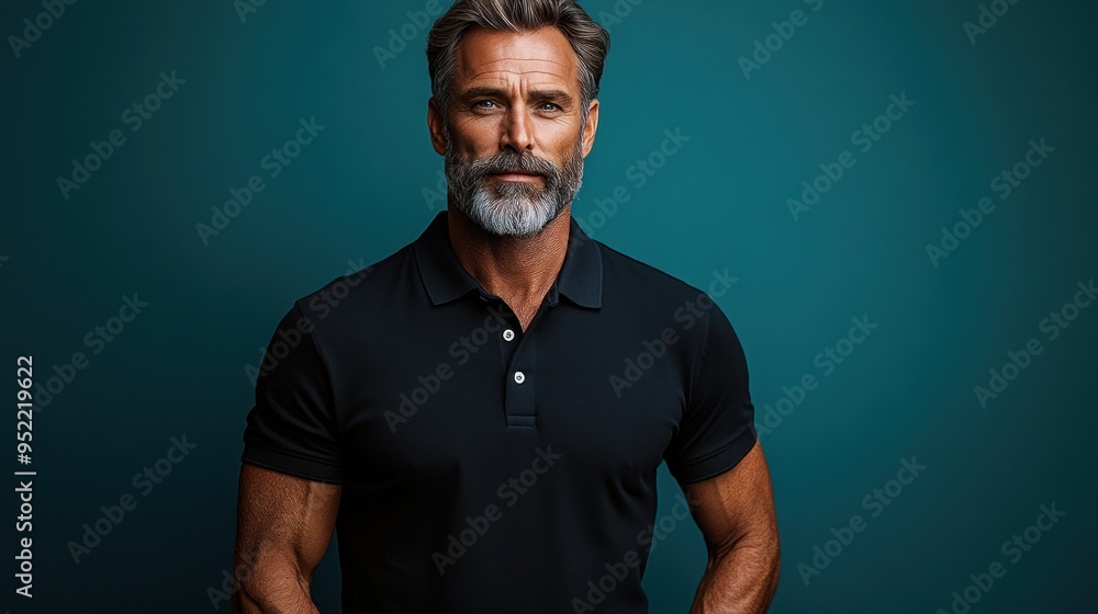 A stylish older gentleman exudes charm and confidence against a striking teal backdrop, showcasing sophistication A stylish older gentleman exudes charm and confidence against a striking teal backdrop, showcasing sophistication