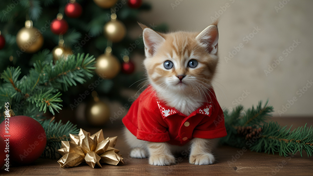 adorable kitten dressed in Christmas attire. adorable kitten dressed in Christmas attire.