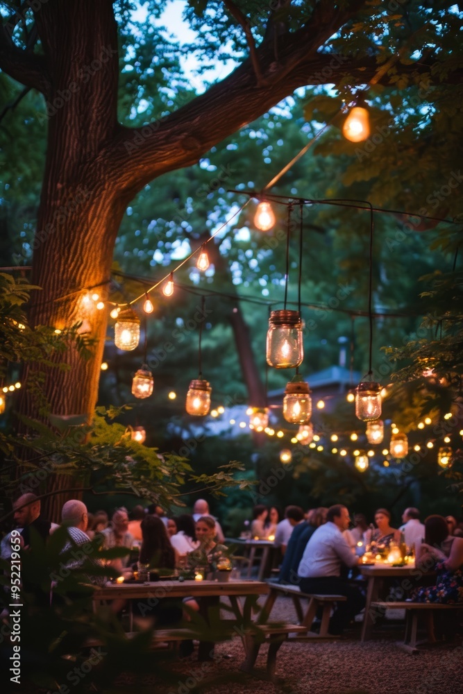 Elegant Pride Garden Party with String Lights and Lanterns Illuminating an Inclusive Twilight Celebration Elegant Pride Garden Party with String Lights and Lanterns Illuminating an Inclusive Twilight Celebration
