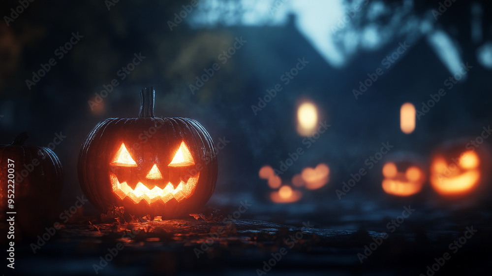 Eerie Jack-o'-Lanterns Glowing on Halloween Night
Eerie Jack-o'-Lanterns Glowing on Halloween Night