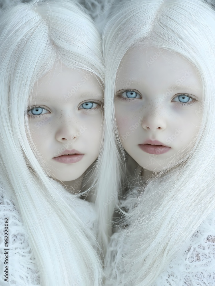 Natural beauty albino white haired blue eyes caucasian twins girls ...