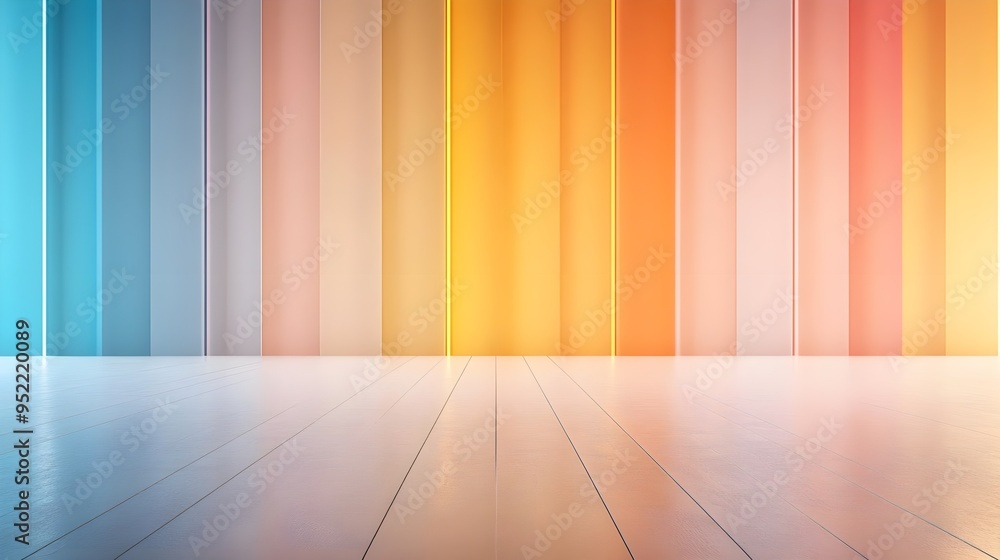 A vibrant and colorful abstract background with vertical stripes and a wooden floor, ideal for creative projects. A vibrant and colorful abstract background with vertical stripes and a wooden floor, ideal for creative projects.