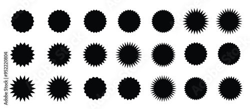 Set of regular jagged circular silhouettes