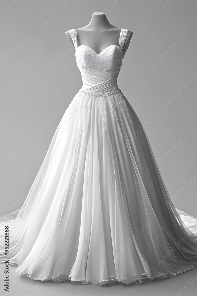White wedding dress isolated on light grey background White wedding dress isolated on light grey background