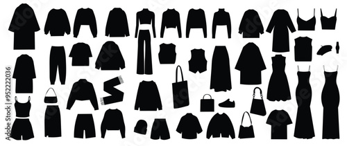 Set women clothing silhouette white background vector